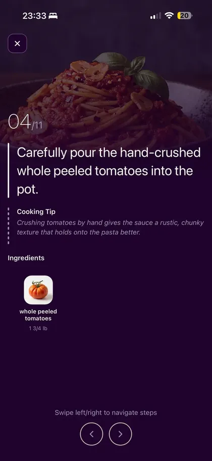 Step-by-step cooking instructions with helpful tips